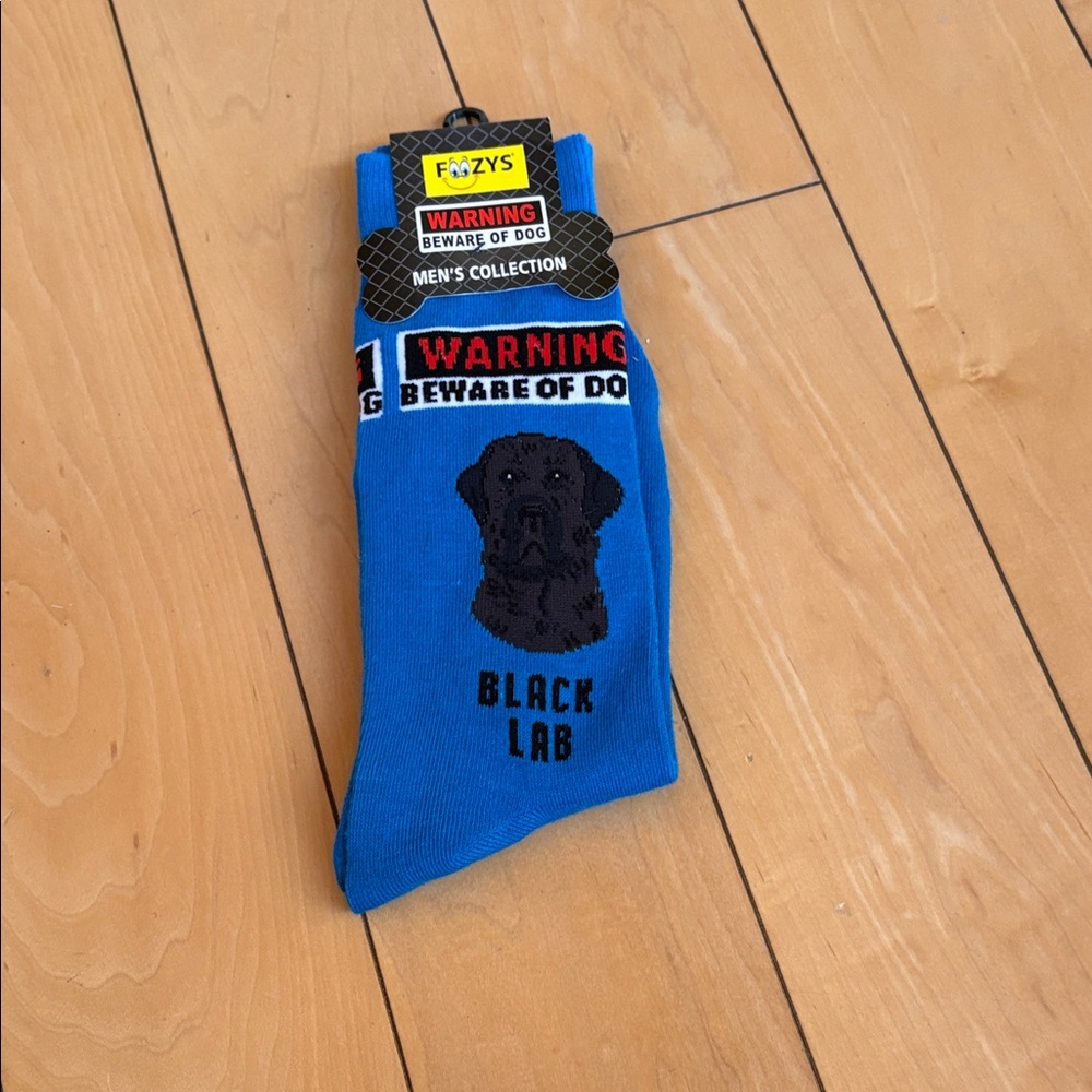 Men's Blue 'Black Lab' Warning Crew Socks by Foozys